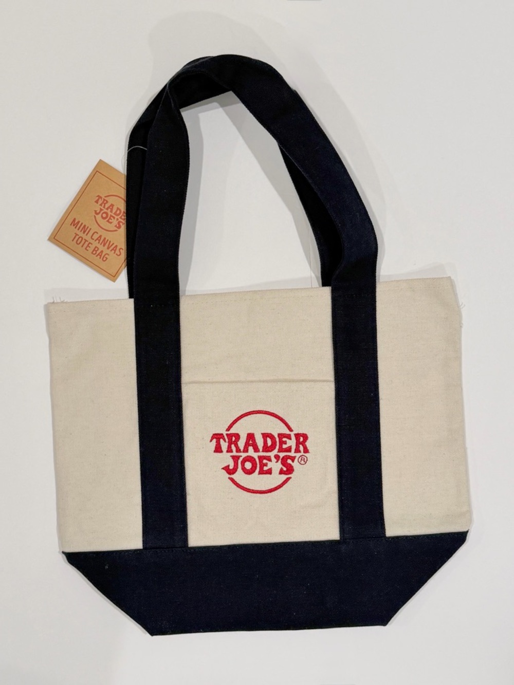 Trader Joe's Navy Blue & Cream Mini & Micro Canvas Tote Bag Bundle Set - Picture 2 of 3